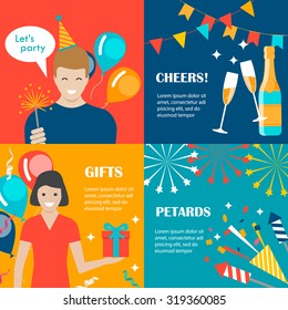 Celebration and party vector illustrations with event icons set,