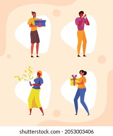 Celebration - People set of gift illustration