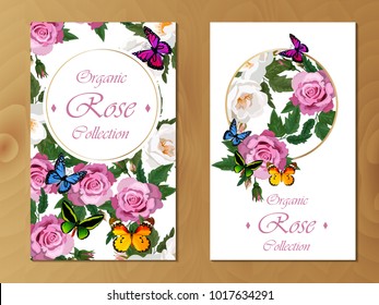 Celebration postcard design with roses and butterflies. Great design for wedding or other celebration invitation