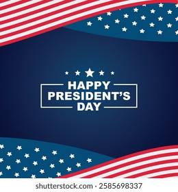 Celebration of President's Day 2025 with patriotic design, featuring historical figures, stars, and the American flag.