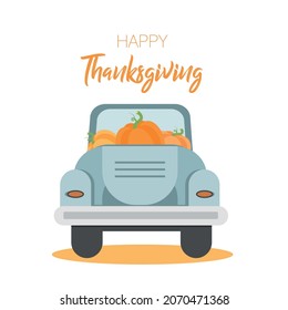 Celebration quote "Happy Thanksgiving" on textured background for postcard, autumn icon, logo or badge. Autumn vector vintage style calligraphy	