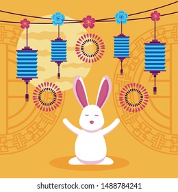 celebration rabbit greeting card mid autumn festival vector illustration