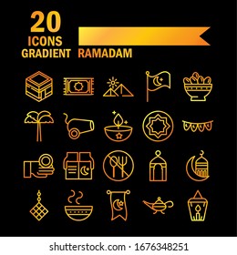 Feiern arabische arabische Feierlichkeiten Farbverlauf-Symbole Set Vektorillustration Illustration dunkler Hintergrund