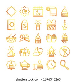 celebration ramadan arabic islamic celebration gradient line icons set vector illustration