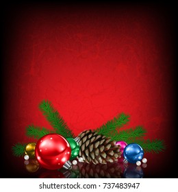 celebration red greeting with pine cone and Christmas decorations
