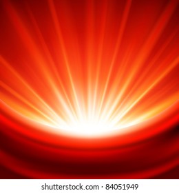 Celebration red lights rays magic glow background with silk textile and place for text vector illustration. Good for decoration web site banner or greeting card and poster design.