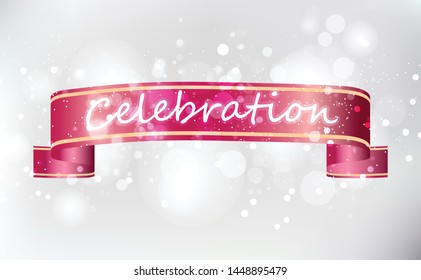 celebration red ribbon, silver light shiny background vector