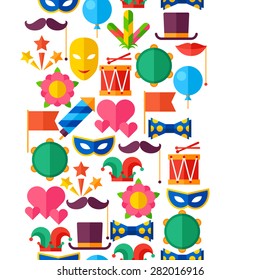 Celebration seamless pattern with carnival flat icons and objects.