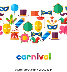 Celebration seamless pattern with carnival flat icons and objects.