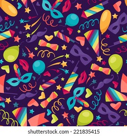 Celebration seamless pattern with carnival icons and objects.