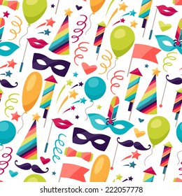 Celebration seamless pattern with carnival icons and objects.