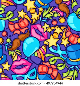 Celebration seamless pattern with carnival icons and objects.