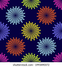 Celebration seamless pattern. Radiant abstract firework. Circular pattern. Pop art round halftone. 