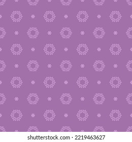 Celebration seamless pattern with white snowflakes on the violet background for Christmas and New Year. Endless repeating texture for printing on package, wrappers, textile, cloth or gift paper.