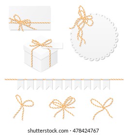 Celebration set of card, box, label, banner and orange bakers twine bows