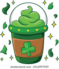 Celebration of St. Patrick's Day in Ireland, at 17 March. Luck the Irish. Color icon set for St. Patrick's Day. Ireland vector icon. Saint Patrick's Day green icon clip art. Green milkshake shamrock.