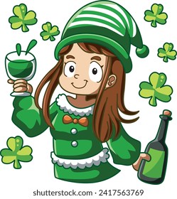 Celebration of St. Patrick's Day in Ireland, at 17 March. Luck the Irish. Color icon set for St. Patrick's Day. Ireland vector icon. Saint Patrick's Day green icon clip art. A girl with green beer.