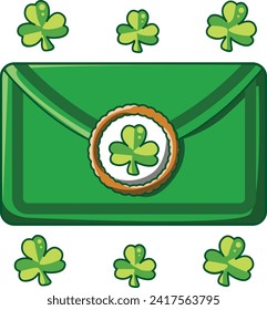 Celebration of St. Patrick's Day in Ireland, at 17 March. Luck the Irish. Color icon set for St. Patrick's Day. Ireland vector icon. Saint Patrick's Day green icon clip art. Green shamrock Envelope