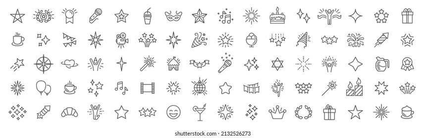 Celebration and stars line icons collection. Big UI icon set. Thin outline icons pack. Vector illustration eps10