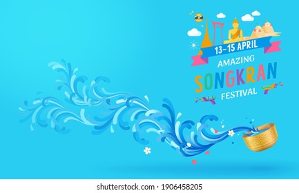 Celebration of Thailand Songkran festival background. Happiness and fun colorful concept.Thai water splashing festive vector illustration