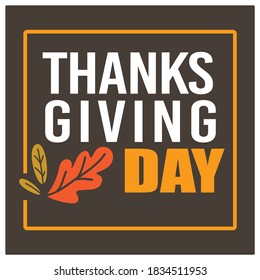 Celebration of thanksgiving day, greeting banner with dry leaves foliage of autumn season. Seasonal holiday in usa, inscription and square frame. Festivity and vacations, vector in flat style