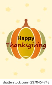 Celebration of Thanksgiving Day with pumpkin and autumn leaves, vertical banner illustration