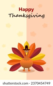 Celebration of Thanksgiving Day with turkey bird, vertical banner illustration