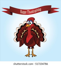 The celebration of Thanksgiving. Turkey and autumn leaves. Vector illustration.