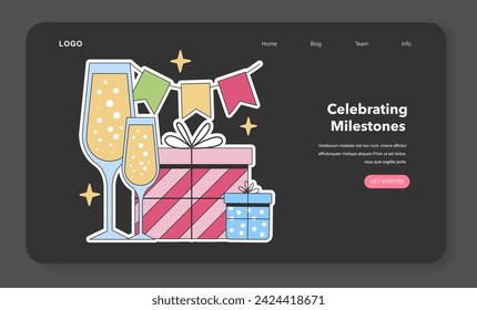 Celebration. Toasting to success and commemorated achievements. Festive decorations, presents, and joyful ambiance. Flat vector illustration.