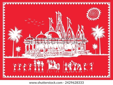 A Celebration of Unity: A Joyful Warli Depiction of Village Marriage, Blessings and Festivities: A Warli Exploration of Temple and Marriage. Warli painting, Village marriage, Temple.