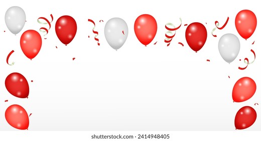 Celebration vector background template. Realistic balloons and ribbons banner design. Celebration party banner with red color balloons background.