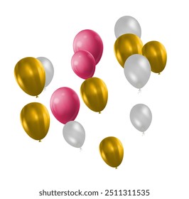 Celebration vector background template. Realistic balloons and ribbons banner design. Illustration of birthday balloon realistic, festive celebrate poster