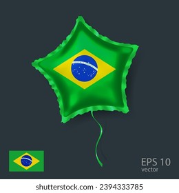  Celebration vector balloon with flag of Brazil. Shiny Star balloon.
