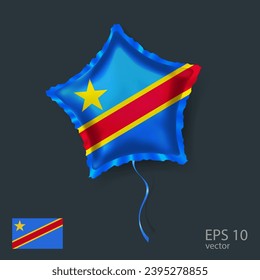  Celebration vector balloon with flag of Dr Congo. Shiny Star balloon.
