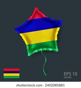  Celebration vector balloon with flag of Mauritius. Shiny Star balloon.

