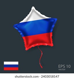  Feiern, Vektorballon mit der Flagge von Russland. Shiny-Star-Ballon.
