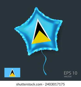  Feiern, Vektorballon mit Fahne von Saint Lucia. Shiny-Star-Ballon.
