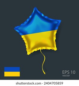  Globo vectorial de celebración con bandera de Ucrania. Globo Estrella brillante.
