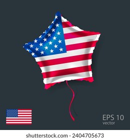  Celebration vector balloon with flag of USA. Shiny Star balloon.
