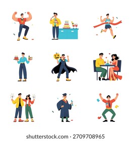 Vetor de celebração Conjunto de ilustrações planas 1