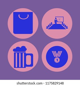 celebration vector icons set. with beer glass, present new idea, shopping bag and medal in set