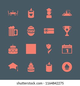 celebration vector icons set. with cupcake, graduaded student, graduation hat and first september calendar in set