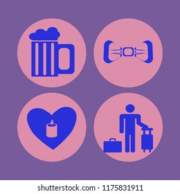 celebration vector icons set. with guest, white bow tie, candle heart and beer glass in set