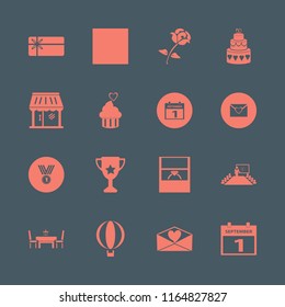celebration vector icons set. with present new idea, white bow tie, shop and cake wedding in set