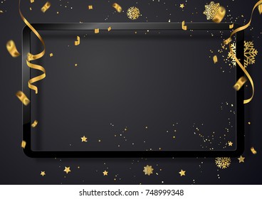 celebration vector illustration of Christmas 2018 background with confetti gold and snowflakes