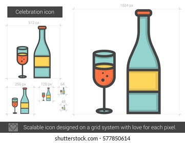 Celebration vector line icon isolated on white background. Celebration line icon for infographic, website or app. Scalable icon designed on a grid system.