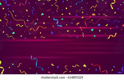 Celebration. Vector serpentine and confetti on colourful background. Vector