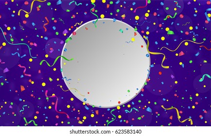 Celebration. Vector serpentine and confetti on colourful background with a substrate for text. Vector