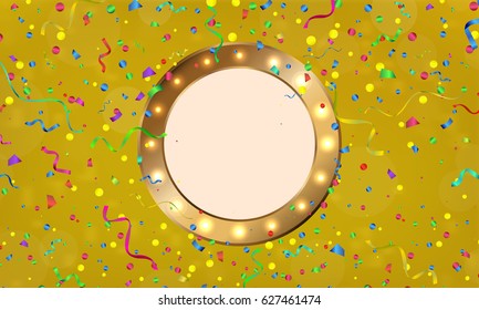 Celebration. Vector serpentine and confetti on colourful background with a substrate for text. Vector