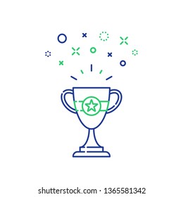 Celebration Winner Cup, First Place Award Mono Line Icon, Best Results On Performance, Champion Goblet Symbol, Top Success Concept, Competition Reward, Game Victory Vector